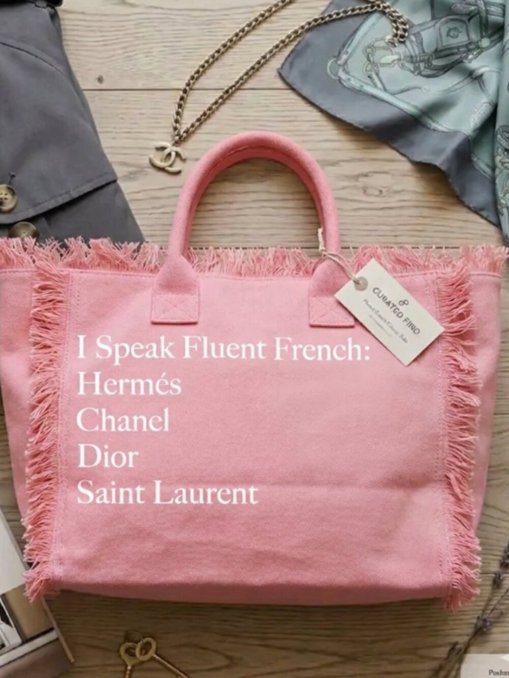 I Speak Fluent French Fringe Canvas Tote Bag NEW